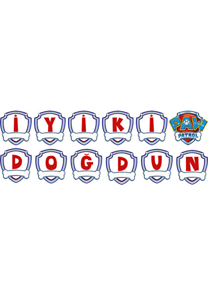 Hiras Dizayn Paw Patrol Iyiki Doğdun Banner Happy Birthday 12X13CM Ipli Doğum Günü Süsü