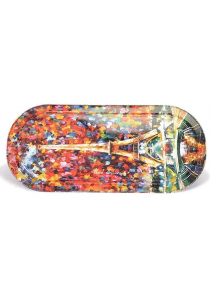 Afremov Paris Desenli 160x350 mm Oval Metal Dekoratif Sunum Tepsisi - Çok Renkli