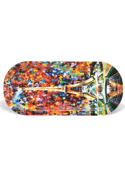 Afremov Paris Desenli 160x350 mm Oval Metal Dekoratif Sunum Tepsisi - Çok Renkli