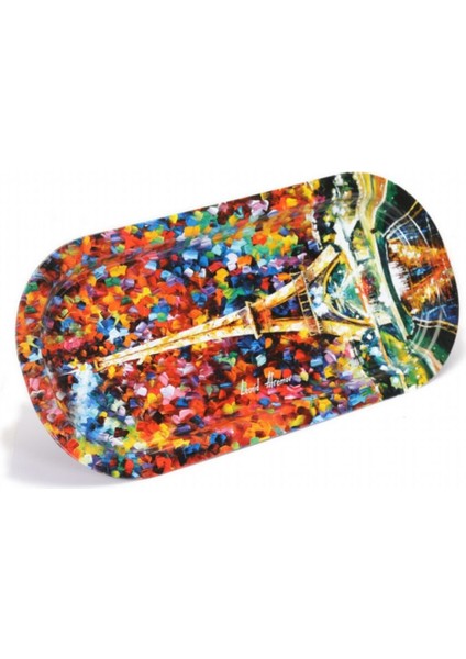 Afremov Paris Desenli 160x350 mm Oval Metal Dekoratif Sunum Tepsisi - Çok Renkli