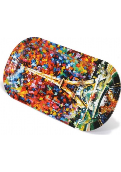 Afremov Paris Desenli 160x350 mm Oval Metal Dekoratif Sunum Tepsisi - Çok Renkli