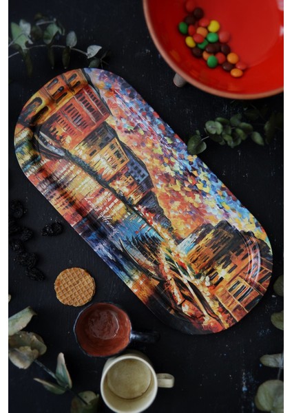 EF168-03 Afremov River Desenli Oval Tepsi 16X35 cm