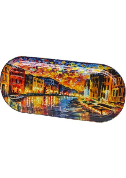 EF168-03 Afremov River Desenli Oval Tepsi 16X35 cm