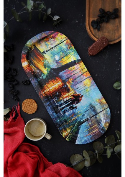 EF168-04 Afremov Venice Desenli Oval Tepsi 16X35 cm