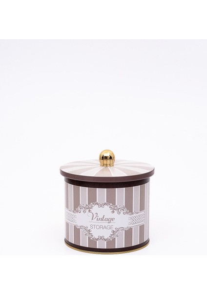 ER142-6B Elegance Coffee Desenli Yuvarlak Metal Saklama Kabı 14 cm