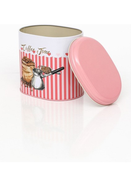 EF004-E7 Sprinkles Coffee Time Desenli Oval Metal Saklama Kabı 11X15 cm