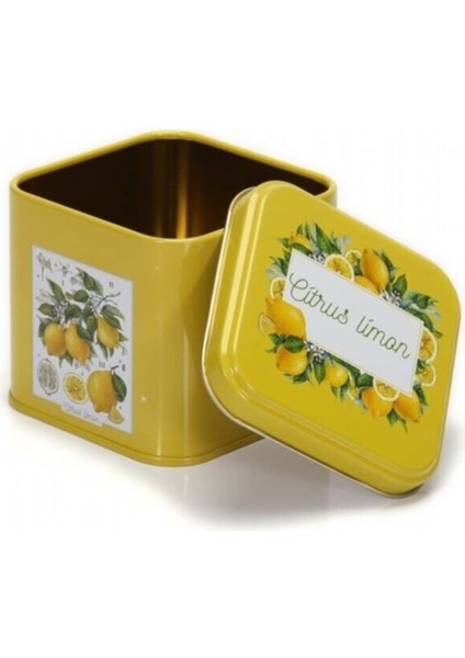 Limon Desenli Kare Çok Amaçlı Metal Erzak Saklama Kabı 0.7 lt - Sarı