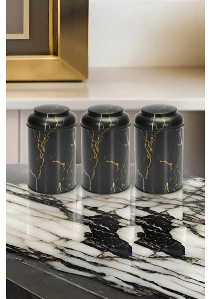 EFB0450 Silindir Saklama Kabı Ø105 3 Lü Set, Marble Black