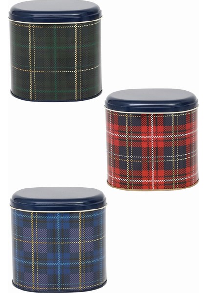 Ekose Desenli 3'lü Set Oval Saklama Kabı 108X150X130 mm 1,7 Lt EFB07I3