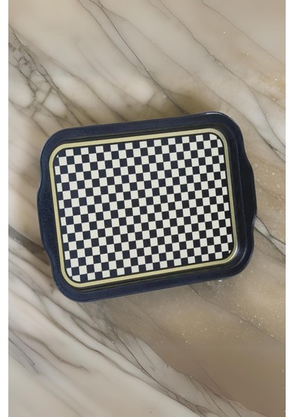 EF162-18 Checkers Blue_swt Home Desenli Dikdörtgen Tepsi 22X32 cm
