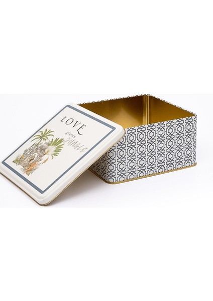 ER028-2G Forrest Grey Desenli Kare Metal Saklama Kabı 20X20 cm