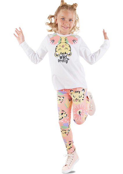Süslü Leo Kız Çocuk T-Shirt Tayt Takım