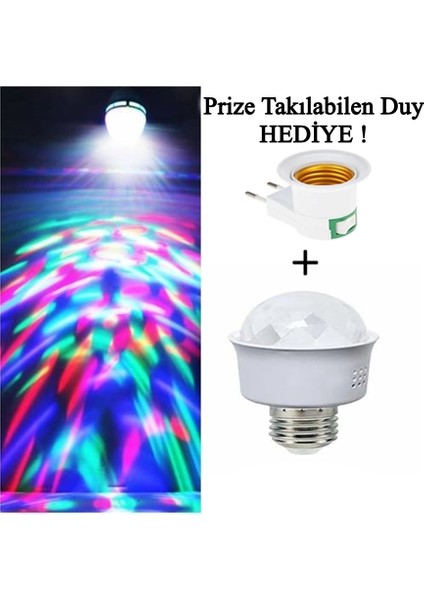E27 Duy Renkli Disko Ampülü Disco Topu LED Disko Ampul Yerine Takılır ( Gece Lambası ) + Prize Takılan E27 Duy