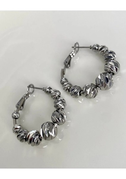 Gümüş / Silver Renk Dorika Toplu Halka Çelik Küpe