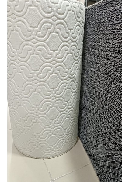 Elit Krem Embos Kabartmalı Yıkanabilir Kaymaz Taban Kesme Yolluk Halı modelleri