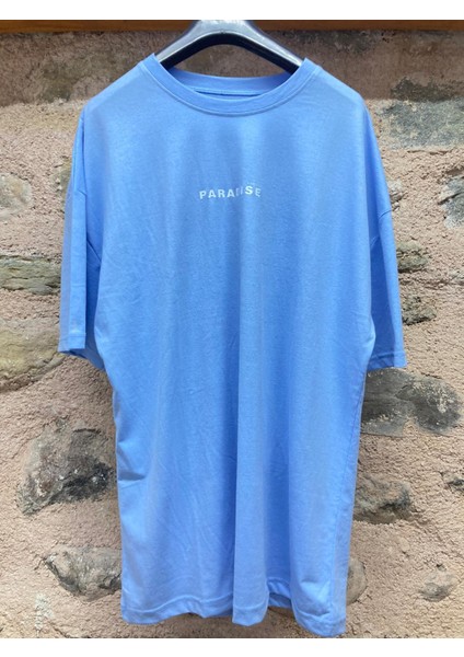 Paradise Baskılı Gökyüzü Mavisi Erkek Oversize Tişört