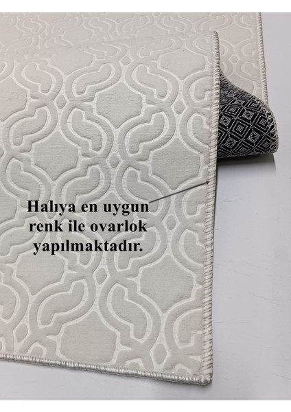 Elit Krem Embos Kabartmalı Yıkanabilir Kaymaz Taban Kesme Yolluk Halı