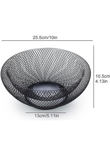 Çarşı Hanem Meyve Ekmek Aksesuar Sepeti Çift Duvarlı Siyah Metal File Atıştırmalık Sunum Kase Dekorasyon