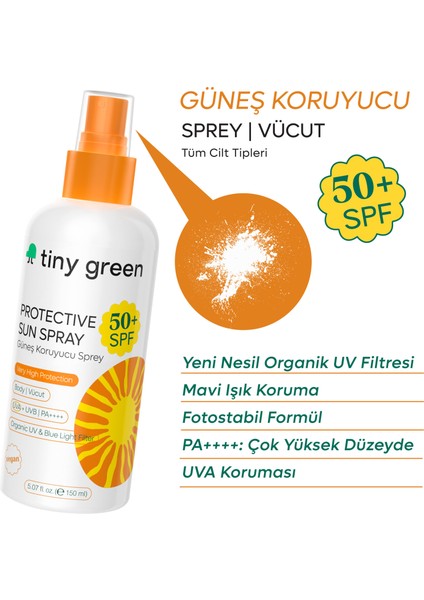 Tiny Green Yetişkin Güneş Spreyi Spf 50+ Vücut İçin 150 ml