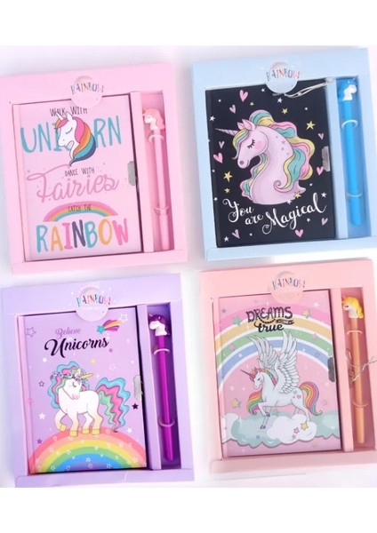 Unicorn Kilitli Hatıra Defteri Günlük ve Jel Kalem