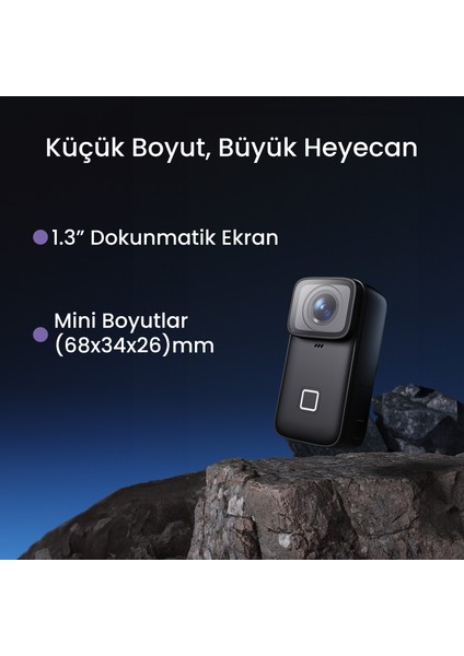 C200 Pro 4K Hdr 2160P 1200MAH Geniş Batarya H.265 5g Wifi 20MP 135° Kompakt Tasarım 40 Metre Su Geçirmez Kılıflı Geniş Açılı Mini Aksiyon Kamerası Siyah