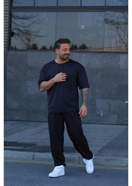 Erkek Bisiklet Yaka Ince Beli Lastikli Kısa Kollu Düz Eşofman Takımı