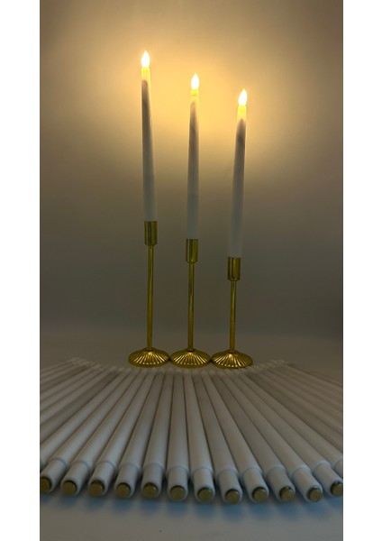 LED Mum 3 Adet Kaliteli Şamdan Mum Beyaz Renk