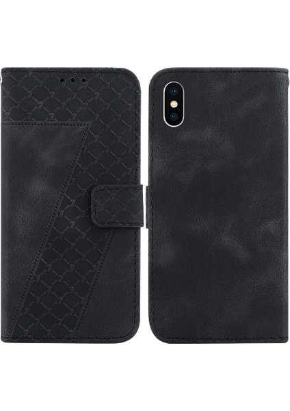 Telefon Kılıfı Için iphone X/xs Kabartmalı Desen Kart Yuvası Fonksiyonu Flip Folio (Yurt Dışından)