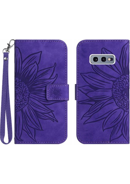 Samsung Galaxy S10E Kabartmalı Ayçiçeği Flip Cüzdan Telefon Kılıfı Pu (Yurt Dışından)