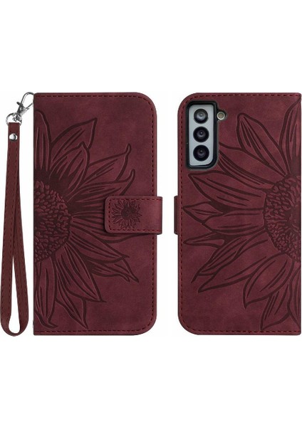 Samsung Galaxy S21 Artı Kısa Kayış Kabartmalı Ayçiçeği Flip Telefon (Yurt Dışından)