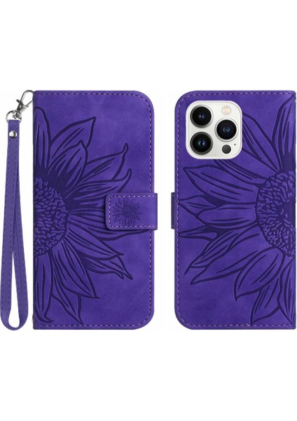 Kart Yuvaları Tutucu Kabartmalı Ayçiçeği Flip ile iphone 13 Pro Max Için Kılıf (Yurt Dışından)