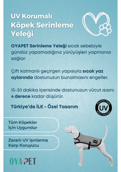 Oya Pet Gri Uv Korumalı Köpek Serinleme Yeleği Ayarlanabilir Çift Katmanlı Kumaş Yazlık Serinletici Mont Ye