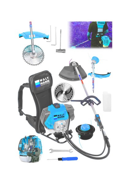 Sırt Tipi Benzinli Motorlu Ot Çalı Çim Biçme Tırpanı 11000RPM 5.9 Hp Turkuaz