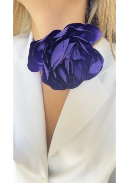 Bağcıklı Kadife Kurdeleli Kumaş Çiçek Choker Kolye Gül Kolye
