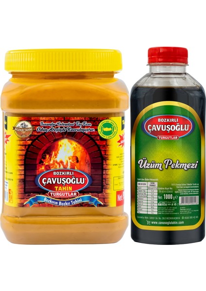 Odun Ateşinde Çifte Kavrulmuş Kepeksiz Bozkır Tahini 930 gr + Üzüm Pekmezi 1000 gr