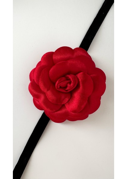 Bağcıklı Kumaş Çiçek Choker Kolye Gül Kolye