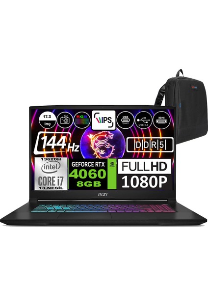 Msı Katana 17 Intel Core I7 13620H 64GB 4tb SSD RTX4060 8gb Freedos 17.3" Fhd 144Hz Taşınabilir Bilgisayar B13VFK1037XTRWF12 + Zetta Çanta