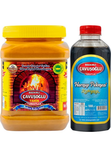 Odun Ateşinde Çifte Kavrulmuş Kepeksiz Bozkır Tahini 930 gr + Keçibozynuzu Harnup Pekmezi 1000 gr