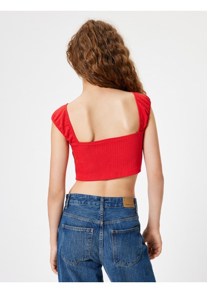 Crop Tişört Bürümcük Sırt Detaylı Kap Kol Kayık Yaka Slim Fit fırsatları