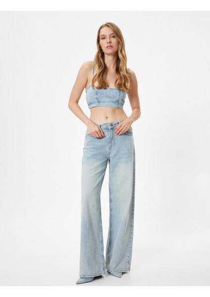 Oversize Kot Pantolon Normal Bel Uzun Bol Paça Düğmeli Cepli - Loose Straight Fit Jeans fiyatları