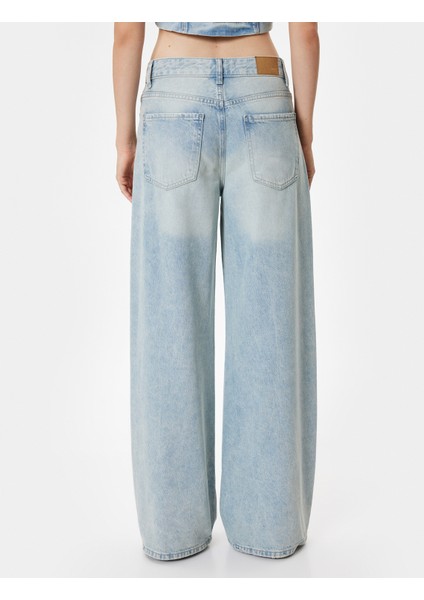 Oversize Kot Pantolon Normal Bel Uzun Bol Paça Düğmeli Cepli - Loose Straight Fit Jeans fırsatları