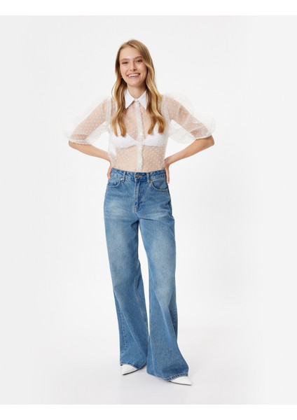 Transparan Balon Kol Gömlek Tül Puantiyeli fiyatları