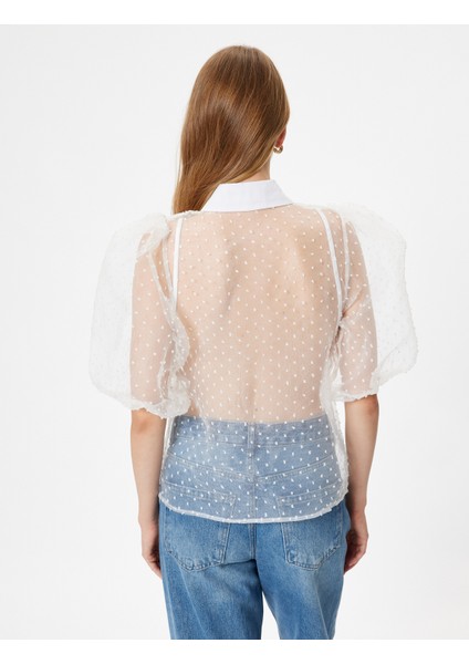 Transparan Balon Kol Gömlek Tül Puantiyeli fırsatları