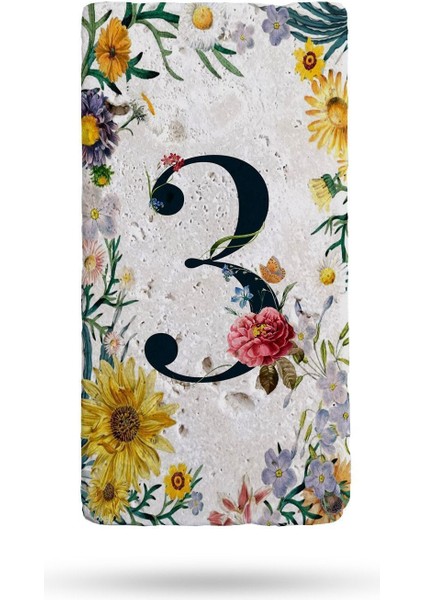 Doğal Taş Kapı Numarası, Uv Baskılı Kapı Numarası 7,5X15CM - 3 Numara