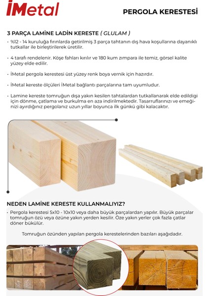Sarar Tek Bölümlü Hazır Ahşap Pergola Seti 85 x 85 mm Ahşaplar ve Tente Dahil