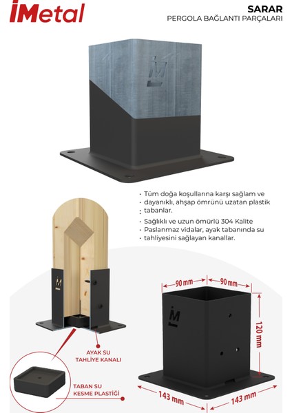 Sarar Tek Bölümlü Hazır Ahşap Pergola Seti 85 x 85 mm Ahşaplar ve Tente Dahil