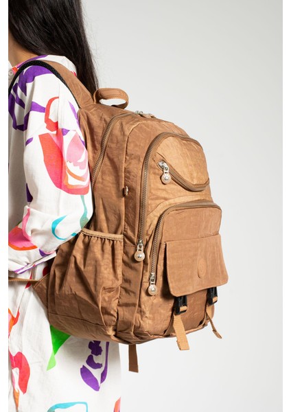 Ultra Hafif Çok Cepli Su Geçirmez Sırt Çantası Unisex Taba Model : 571 1H