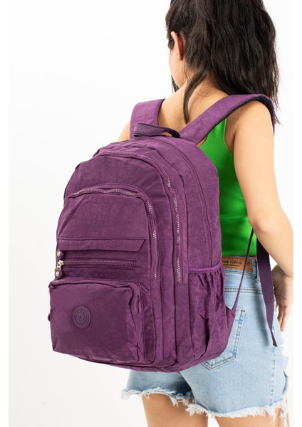Ultra Hafif Çok Cepli Krinkıl Sırt Çantası Mor Model : 571 3B