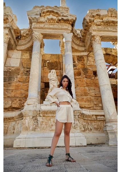 Müslin Kadın Yazlık Naturel Alt Şort