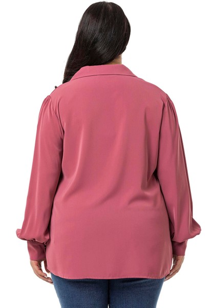 Büyük Beden Gömlek Yaka Manşetli Yanı Yırtmaçlı Gül Kurusu Bluz modelleri